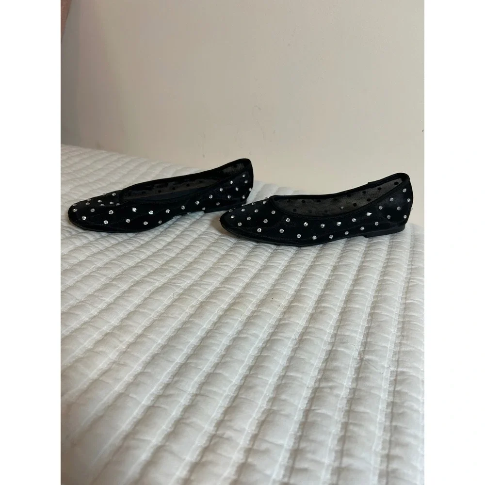 Jellypop Black Mesh Rhinestone Ballet Flats Women's Size 7‎